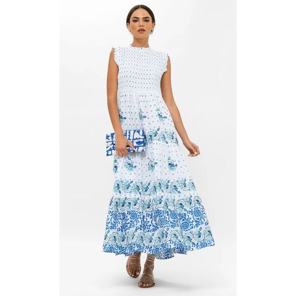 Oliphant Dresses & Skirts - Oliphant Tuckernuck Smocked Corfu Blue Maxi Dress size M medium